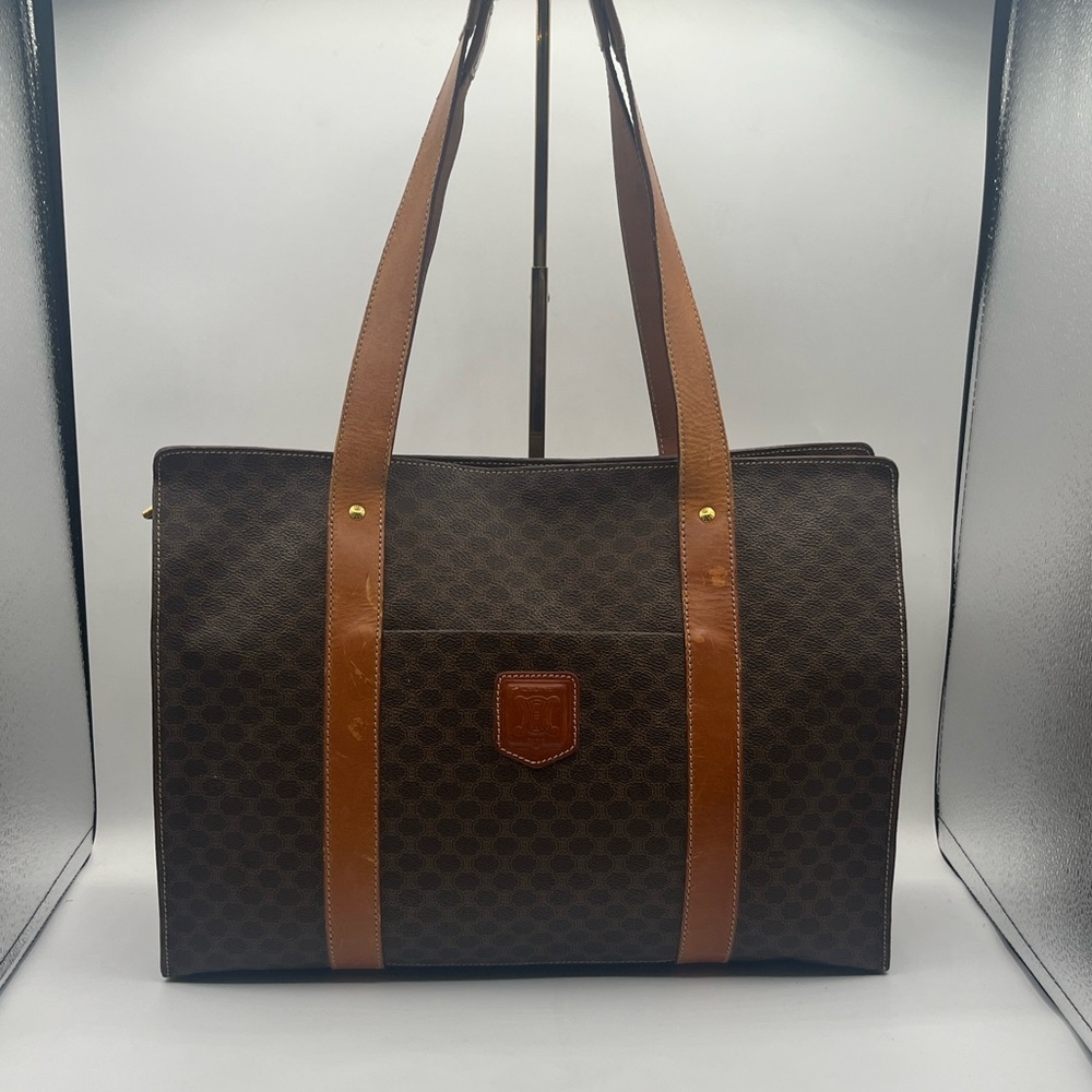 Elegant Celine Vintage Shoulder Tote Macadam Canvas